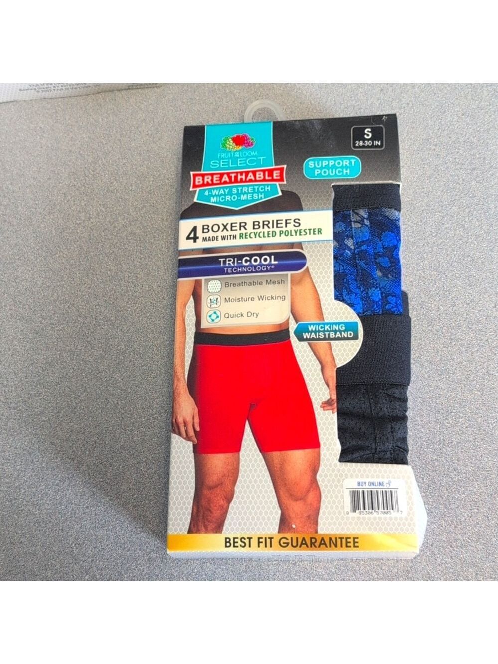Fruit of the Loom Men's 4-PK Boxer Briefs with Support Pouch S  NWT  618B